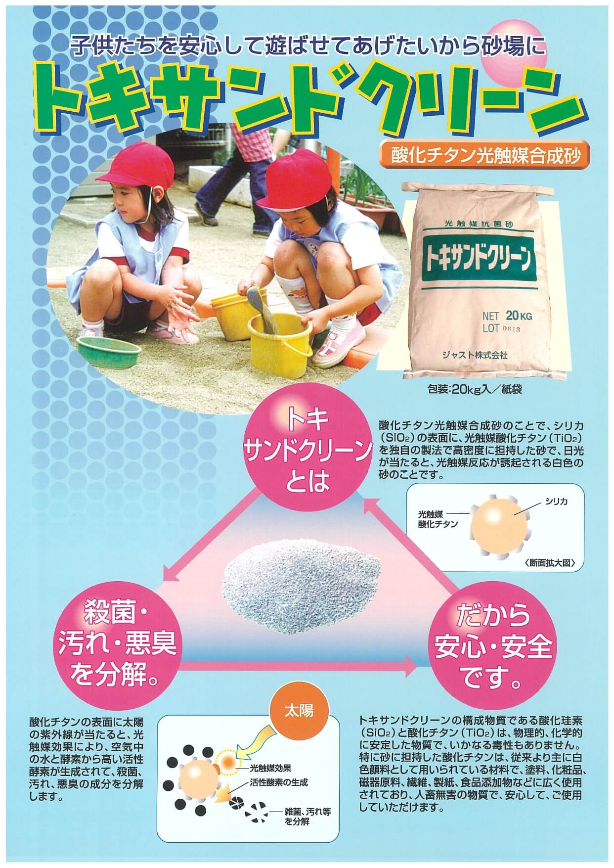 トキサンドクリーンは酸化チタン光触媒合成砂です。